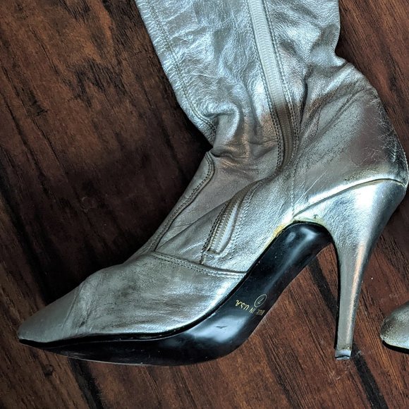 Vintage 80s Silver Leather NYLA Thigh-High space boots Size 7 - Picture 9 of 11